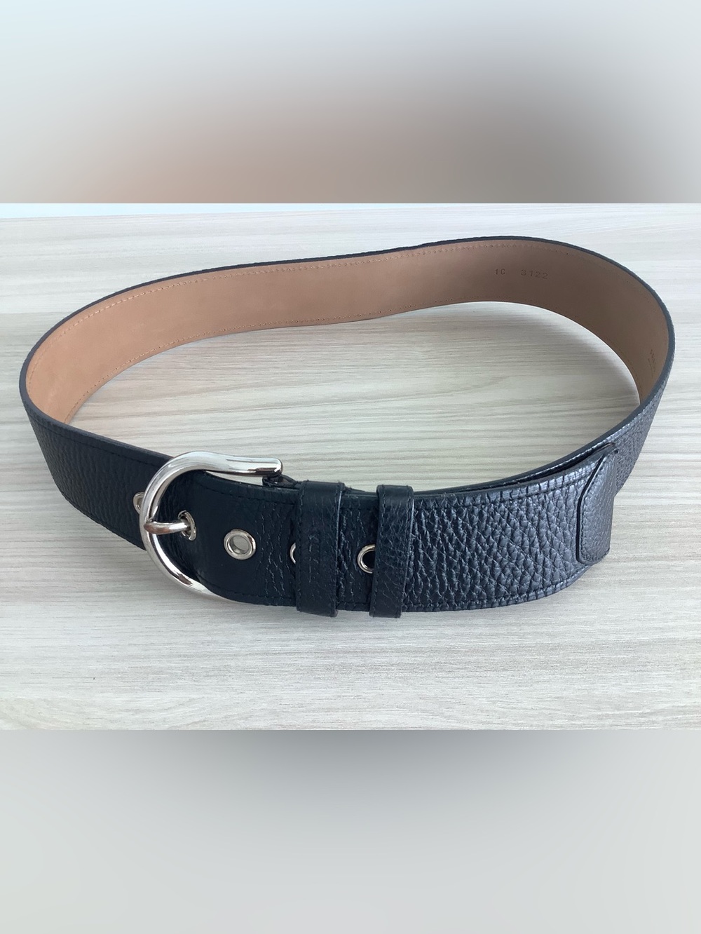 Prada Black Textured Pebble Grain leather Belt size 85cm x 5cm 2” wide